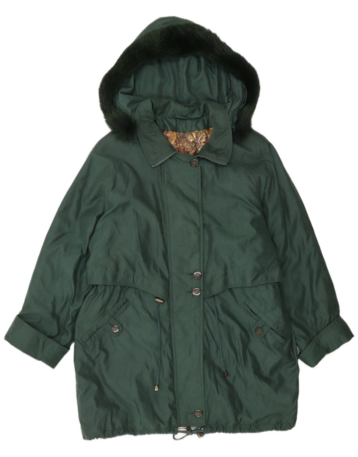 Jachetă parka supradimensionată cu glugă vintage pentru femei UK 16 Poliester verde mare