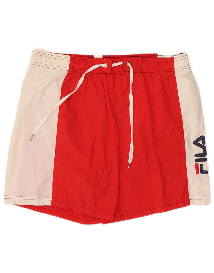 Pantaloni scurți de înot cu grafică Fila pentru bărbați, roșu, poliester color bloc
