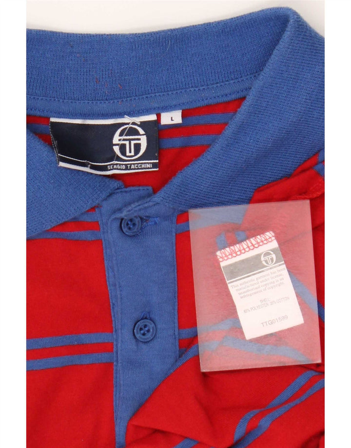 Tricou polo Sergio Tacchini pentru bărbați, poliester cu dungi roșii mari