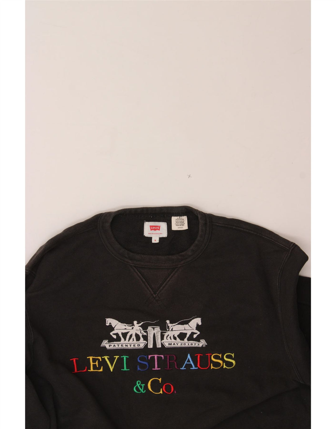 LEVI'S Womens Oversized Graphic Sweatshirt Jumper UK 10 Small Black Cotton Vintage Levi's and Second-Hand Levi's from Messina Hembry 