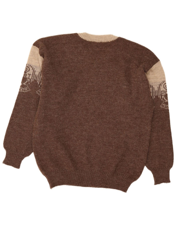 Vintage Mens Loose Fit Crew Neck Jumper Sweater IT 46 Small Brown Fair Isle