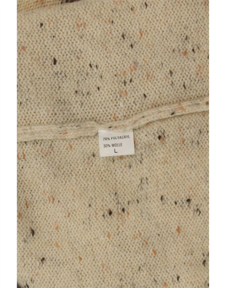 Pulover vintage pentru femei cu decolteu rotund UK 16 mare, bej, mozaic, noutate