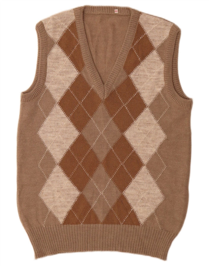 Vintage bărbați Vest Tank Top mic Bej Argyle/Diamond Acrilic