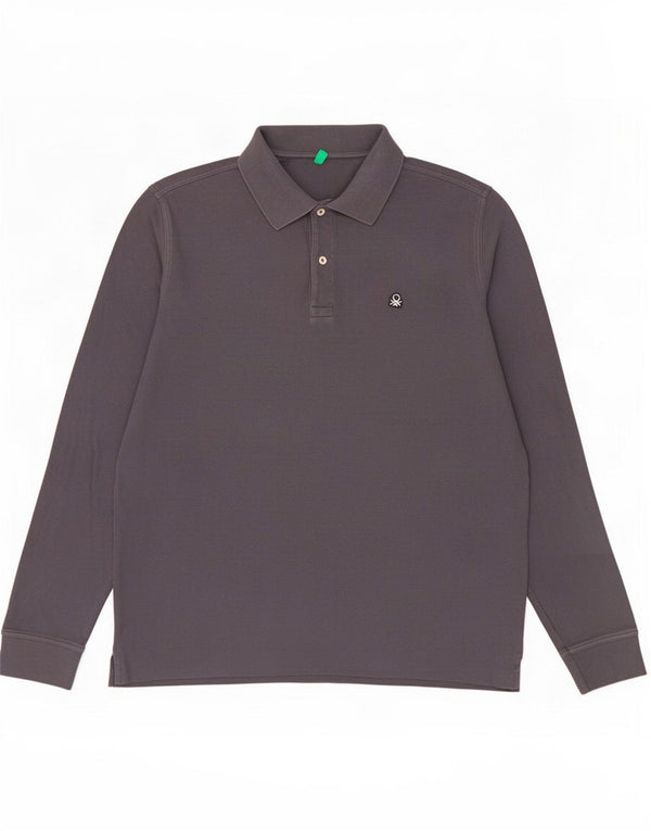 Tricou polo pentru bărbați Benetton cu mânecă lungă, mare, albastru bleumarin, bumbac