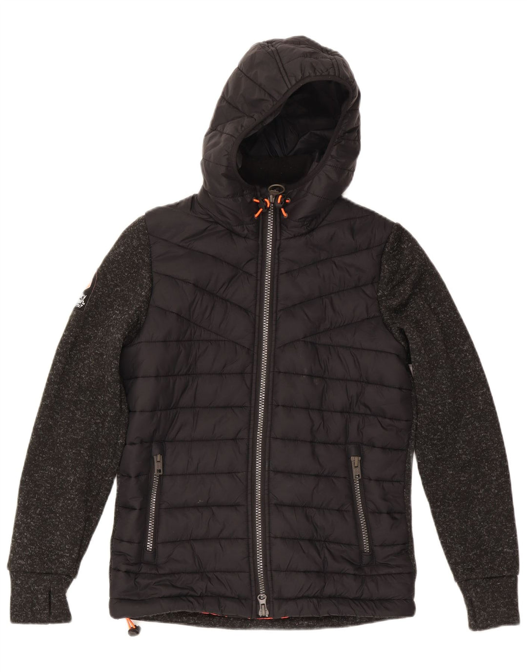 Jachetă căptușită cu glugă Superdry pentru femei UK 14 Medium Black Flecked Poliester
