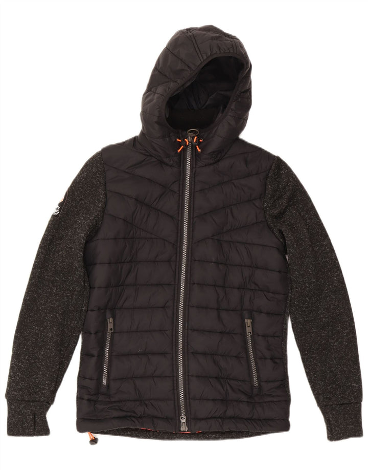 Jachetă căptușită cu glugă Superdry pentru femei UK 14 Medium Black Flecked Poliester
