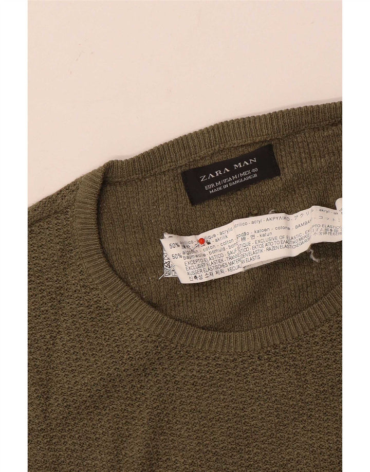 Pulover pentru bărbați Zara, cu decolteu, mediu, kaki, acrilic