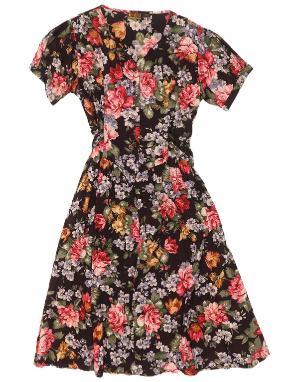 Rochie A-Line Vintage pentru femei UK 18 XL Negru Floral Viscoza