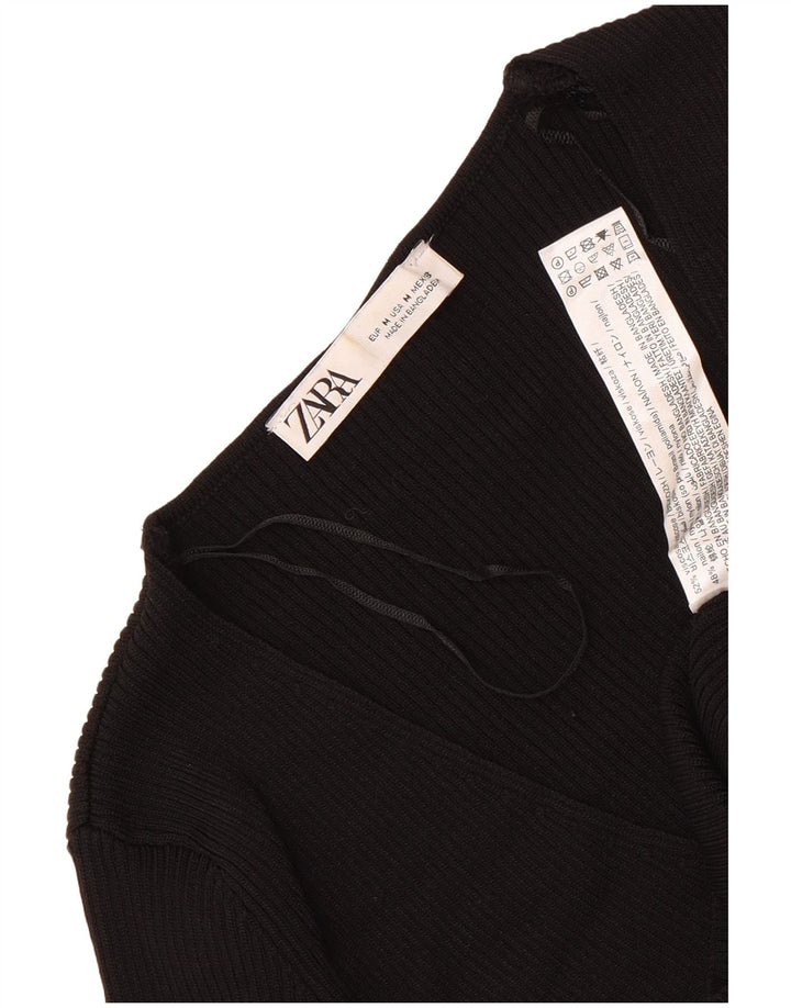 Crop Top pentru femei Zara cu mânecă lungă UK 12 Medium Black Viscose