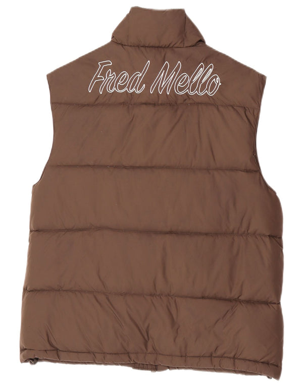 Fred Mello Mens Graphic Padded Gilet UK 40 Medium Brown Polyamide