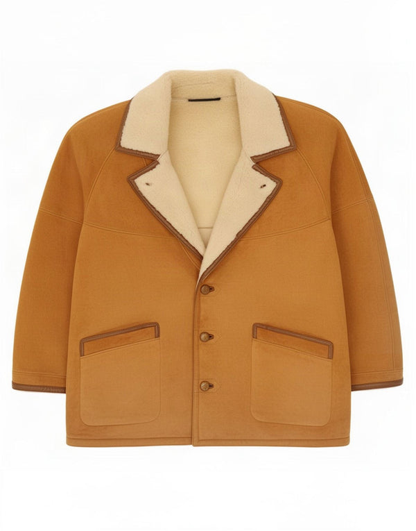 Jachetă vintage pentru bărbați din shearling IT 56 3XL maro