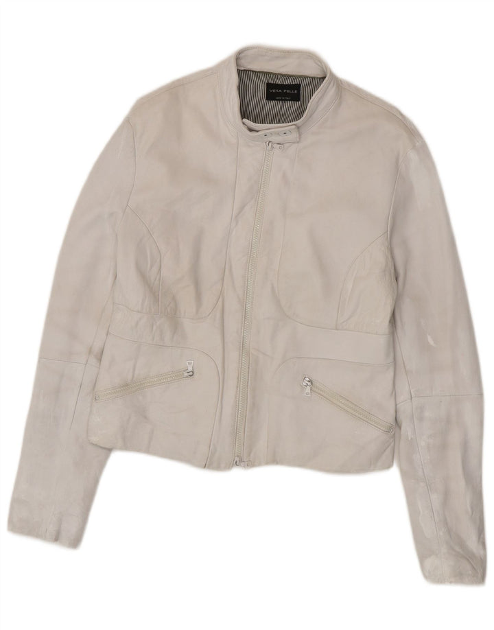 Jachetă din piele vintage pentru femei UK 18 XL din piele albă