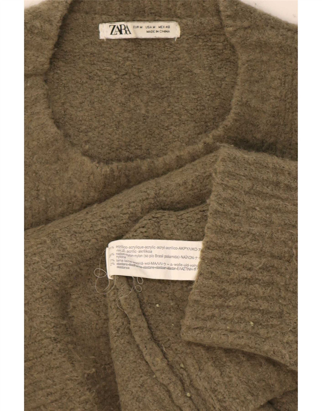 Pulover pentru bărbați Zara, cu decolteu, mediu, kaki, acrilic
