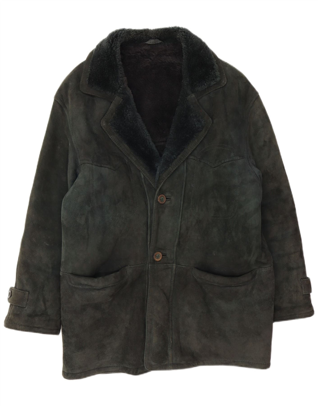 Jachetă vintage pentru bărbați din shearling IT 48 verde mediu