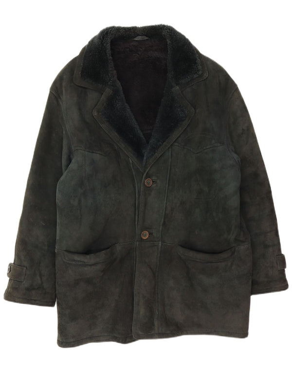 Jachetă vintage pentru bărbați din shearling IT 48 verde mediu