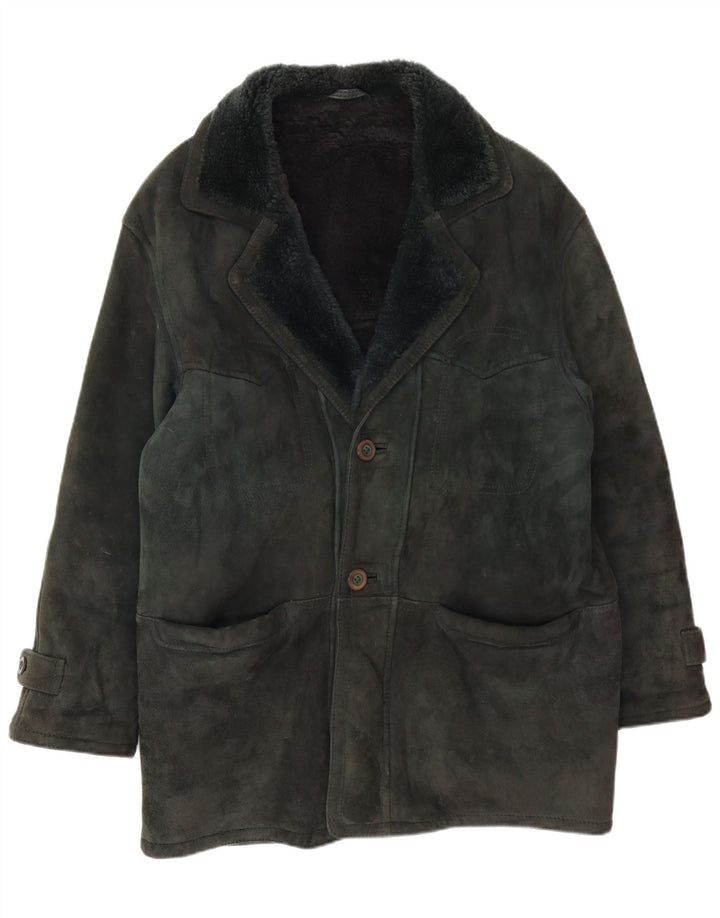 Jachetă vintage pentru bărbați din shearling IT 48 verde mediu