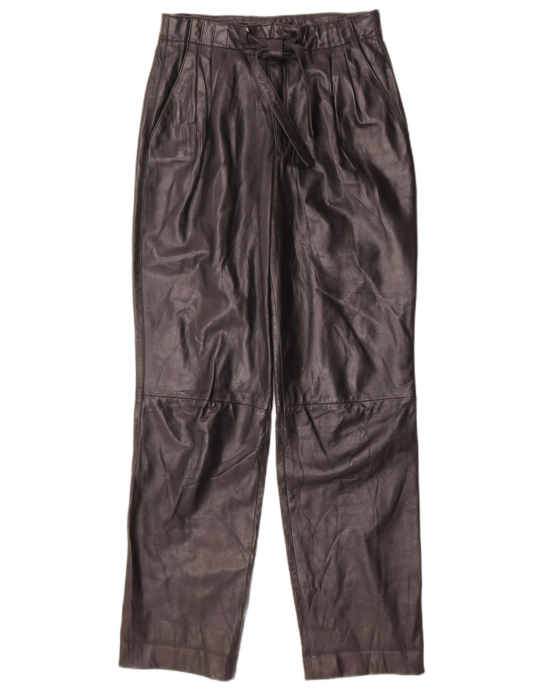 Pantaloni vintage din piele cu talie înaltă pentru femei W26 L31 negru