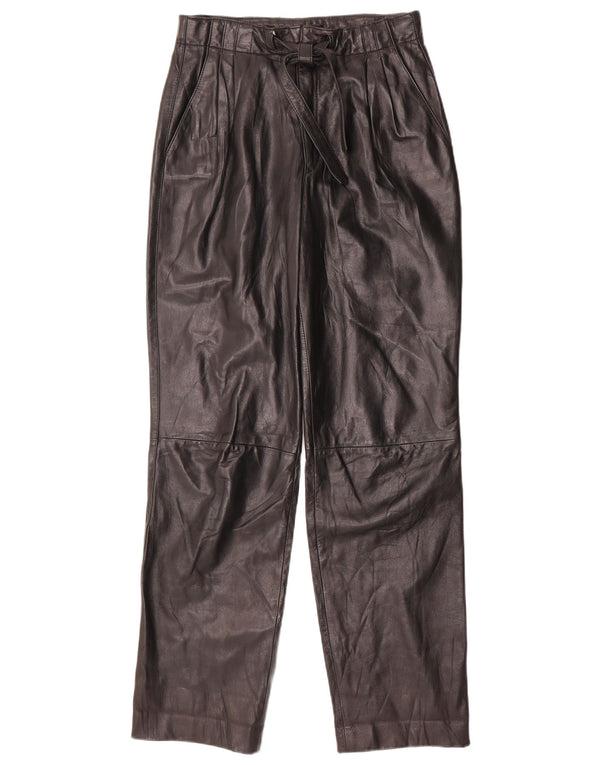 Pantaloni vintage din piele cu talie înaltă pentru femei W26 L31 negru