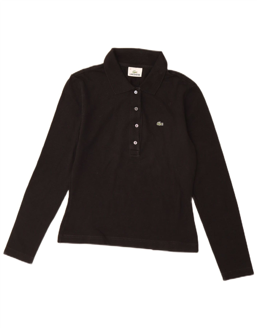 Tricou polo pentru femei Lacoste cu mânecă lungă, mărimea 40, bumbac mediu negru