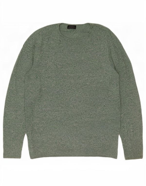 Zara Mens Boat Neck Jumper Sweater Large Green Flecked
