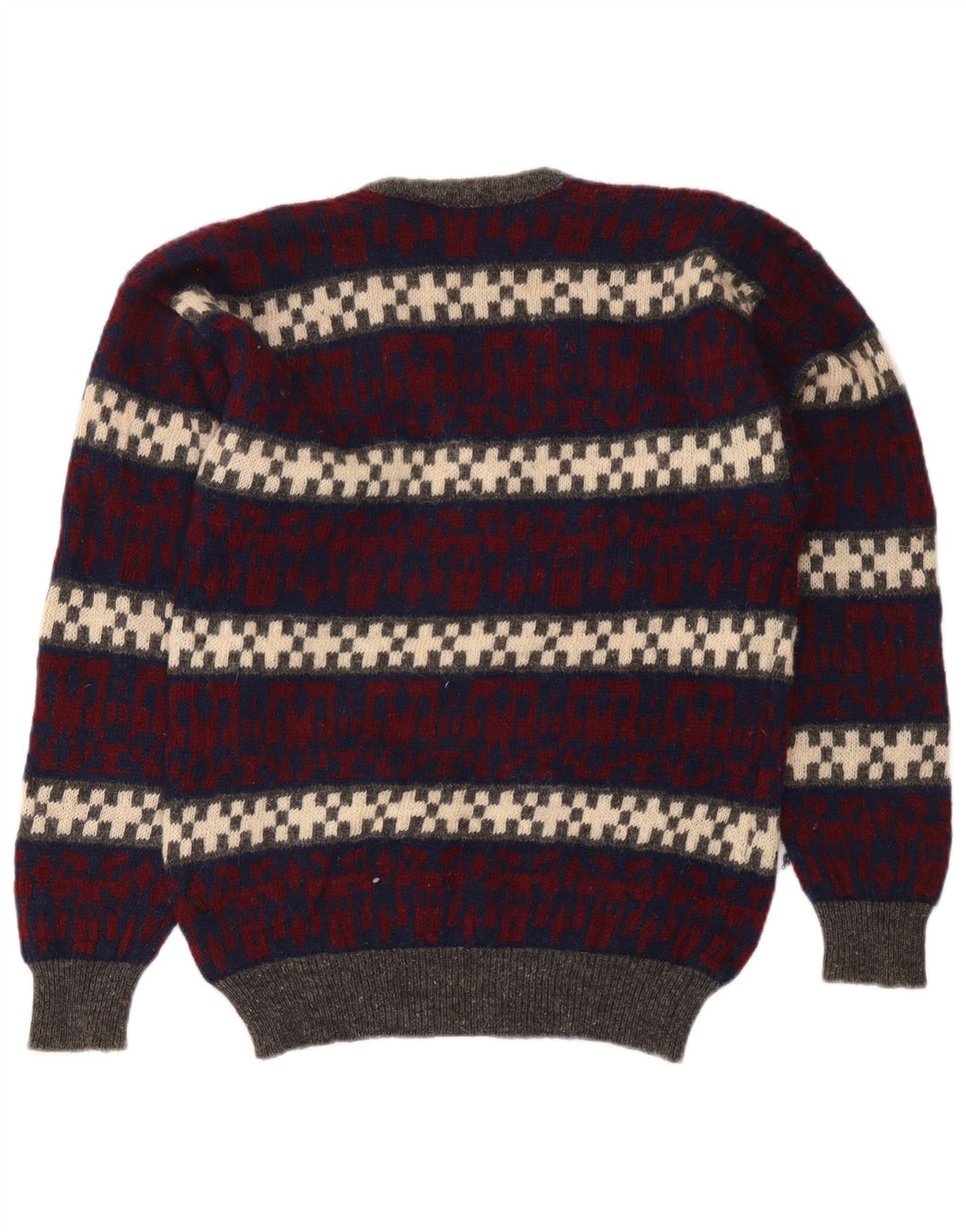 Pulover vintage pentru bărbați cu decolteu în V, lână geometrică, medie, multicoloră