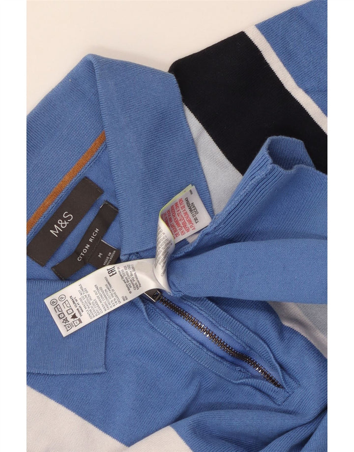 Pulover pentru bărbați Marks & Spencer, cu gât polo, bumbac cu dungi albastre medii