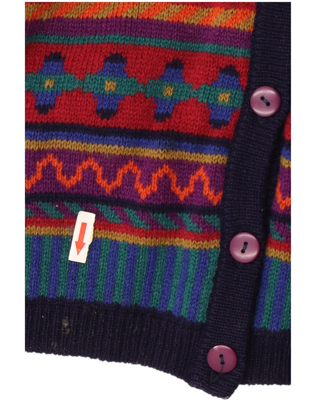 Pulover cardigan pentru femei Tulchan UK 14 Lână geometrică multicoloră medie