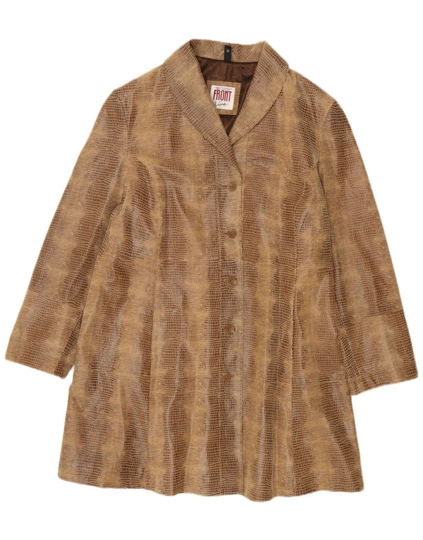 Palton supradimensionat din piele vintage pentru femei EU 50 3XL maro din piele cu imprimeu animal
