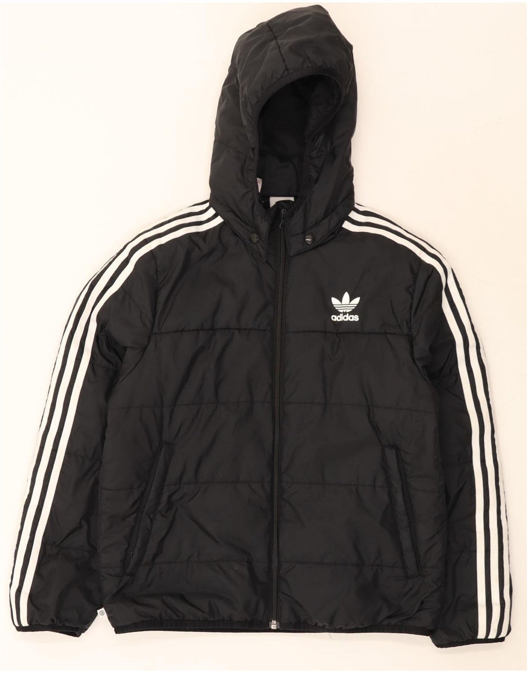 Jachetă căptușită cu glugă Adidas pentru băieți 11-12 ani, poliester negru