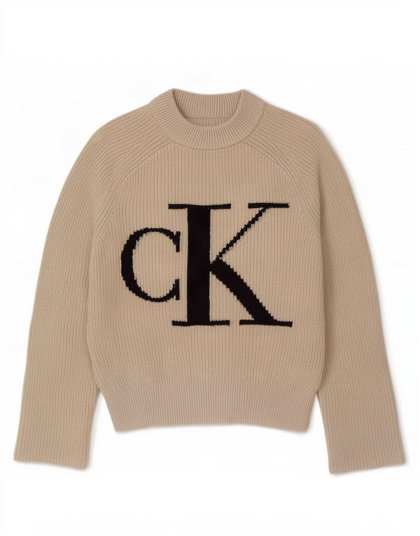 Calvin Klein Jeans Pulover cu gât țestoasă pentru femei, cu tăiere lentă, UK 6 XS Beig