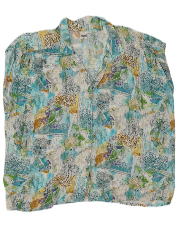 Bluză cămașă supradimensionată fără mâneci pentru femei Vintage IT 50 XL Albastru Floral