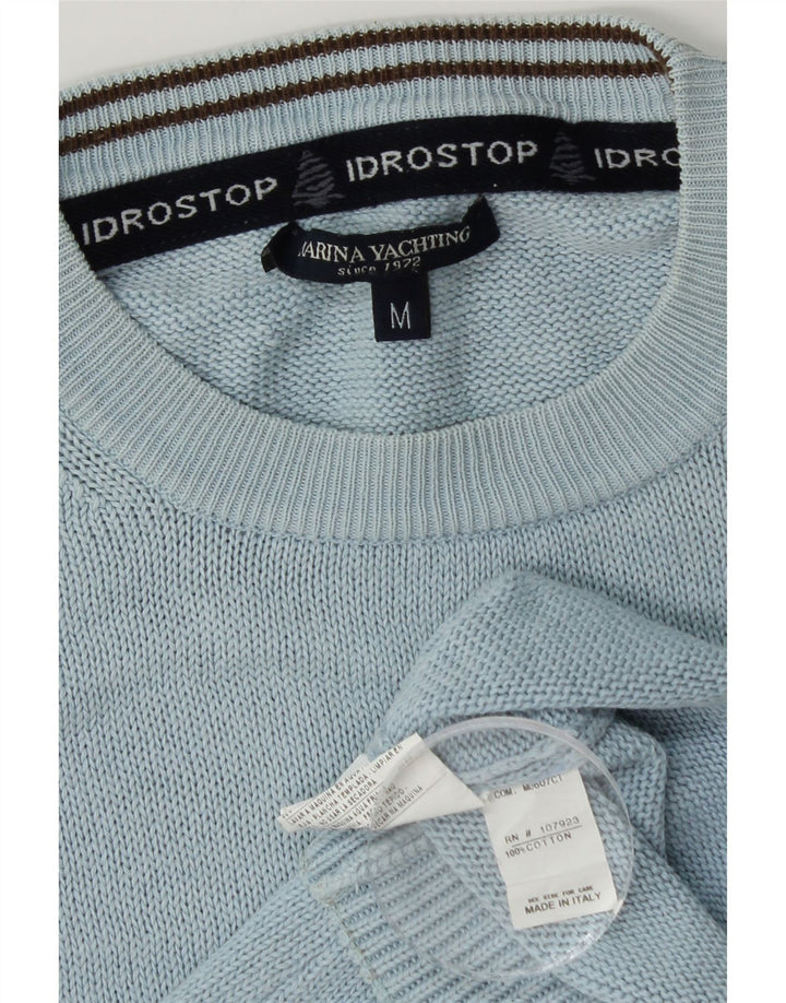 Marina Yachting Pulover pentru bărbați cu decolteu triplu, bumbac albastru mediu