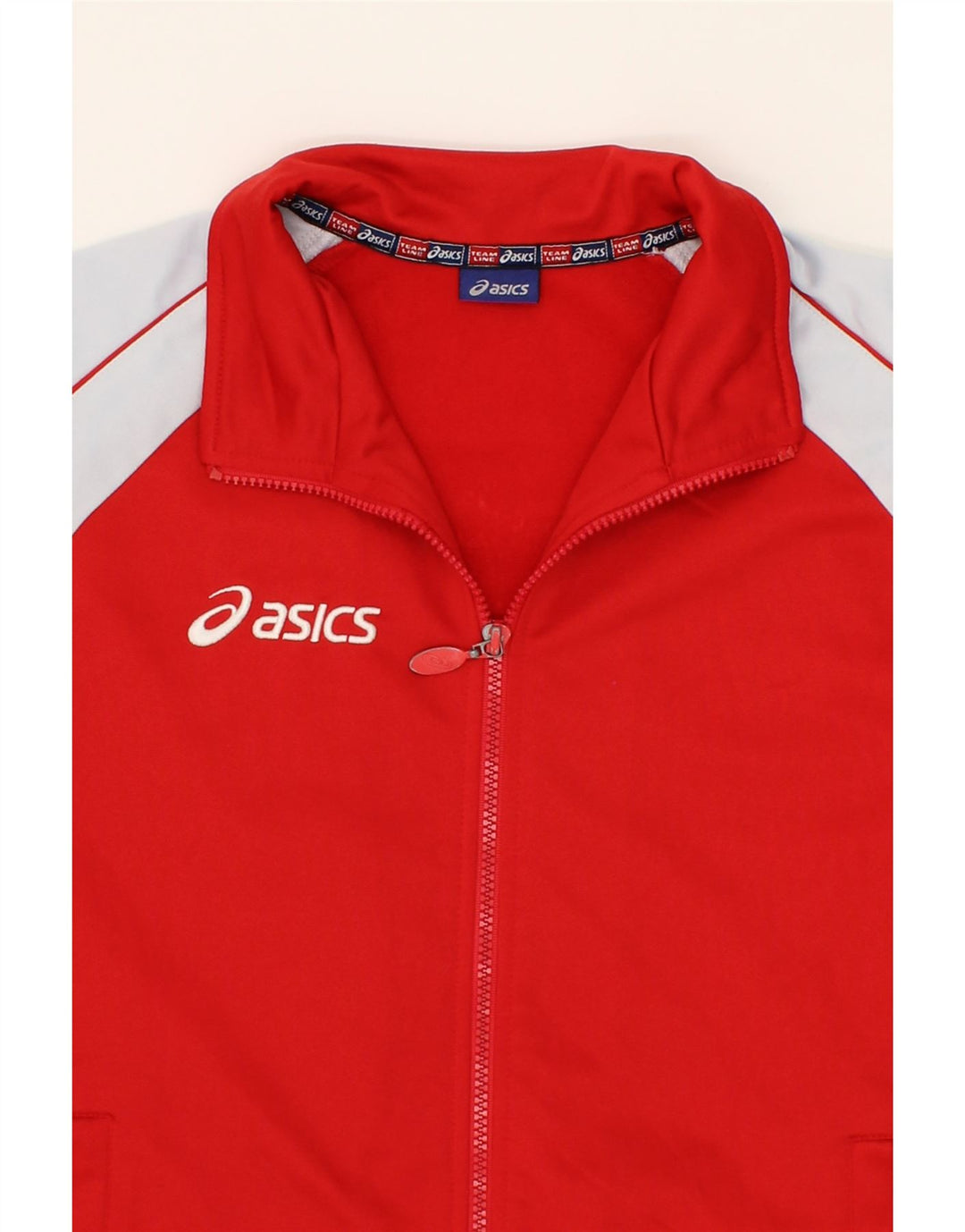 ASICS Womens Tracksuit Top Jacket UK 14 Medium Red Colourblock Polyester Vintage Asics and Second-Hand Asics from Messina Hembry 