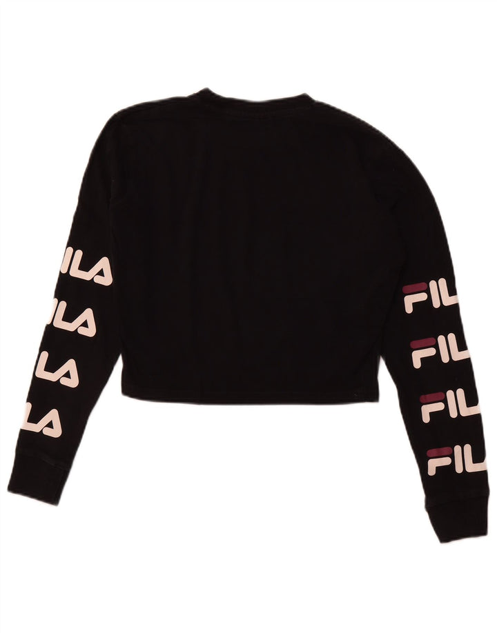 FILA Womens Crop Graphic Sweatshirt Jumper UK 10 Small Black