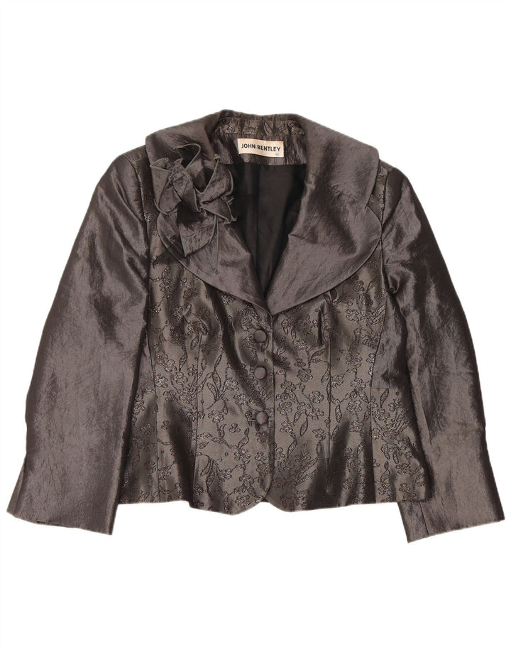 JOHN BENTLEY Top cardigan pentru femei UK 14 mare, gri, poliester floral