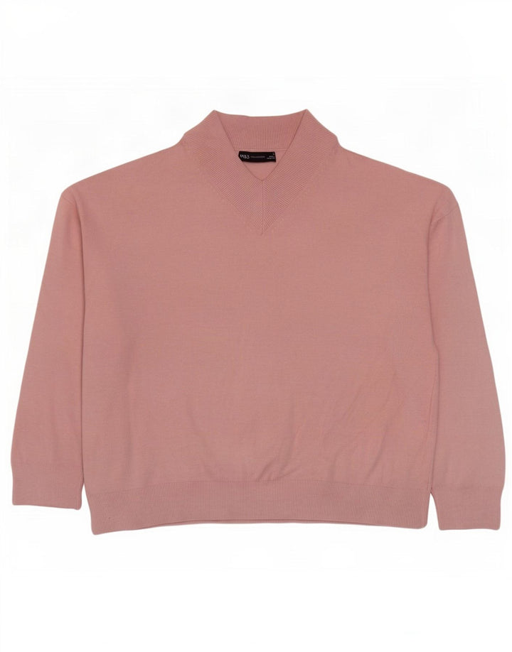 Pulover cu decolteu în V supradimensionat pentru femei Marks & Spencer UK 14 Roz mediu