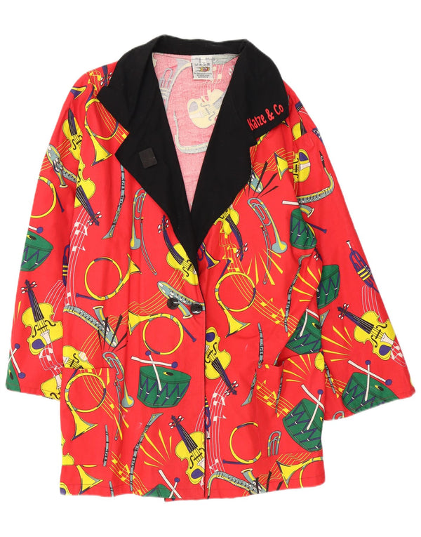 Palton de damă vintage cu model abstract la dublu piept EU 50 3XL bumbac roșu