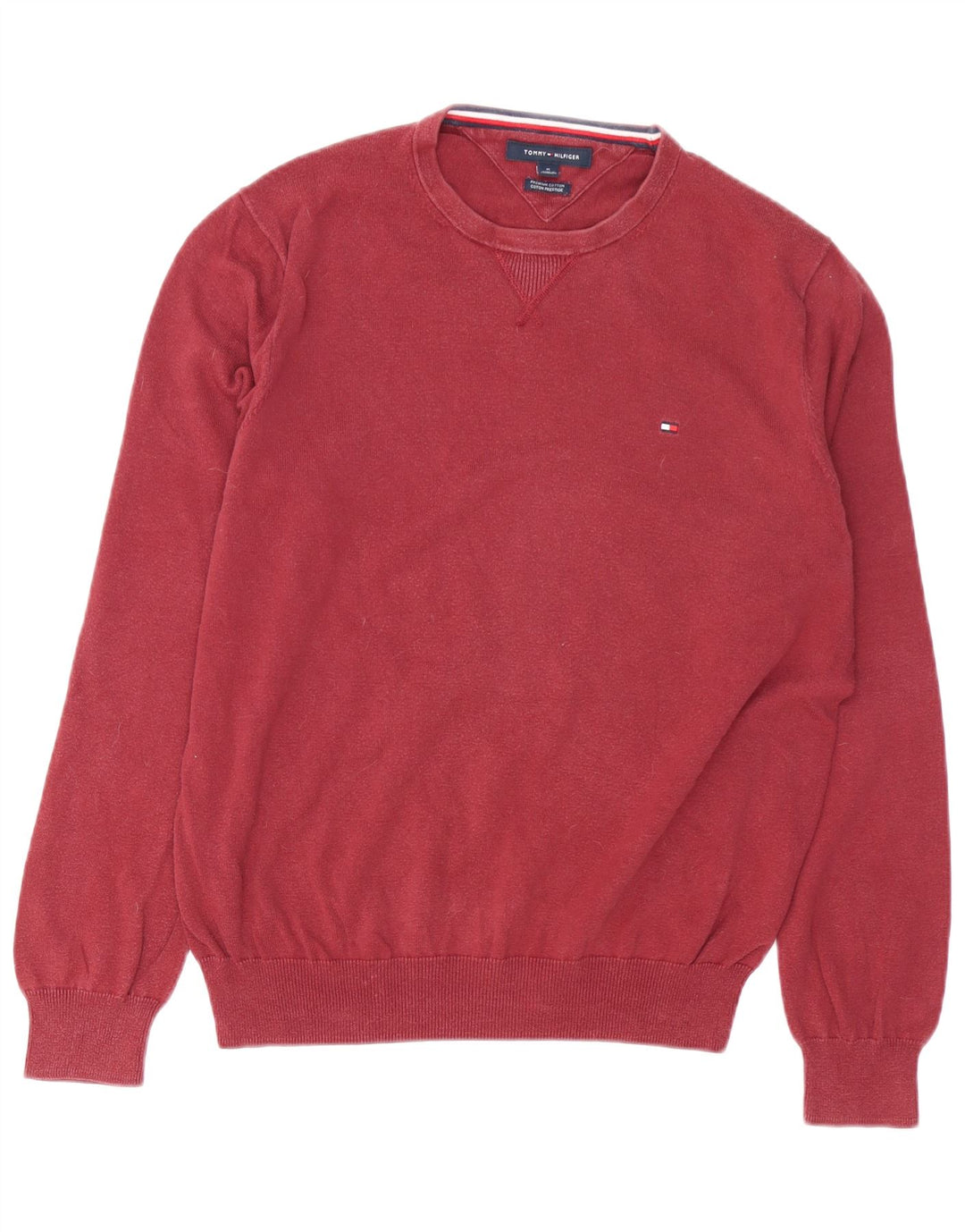 Pulover pentru bărbați TOMMY HILFIGER Pulover cu gât roșu din bumbac maro mediu