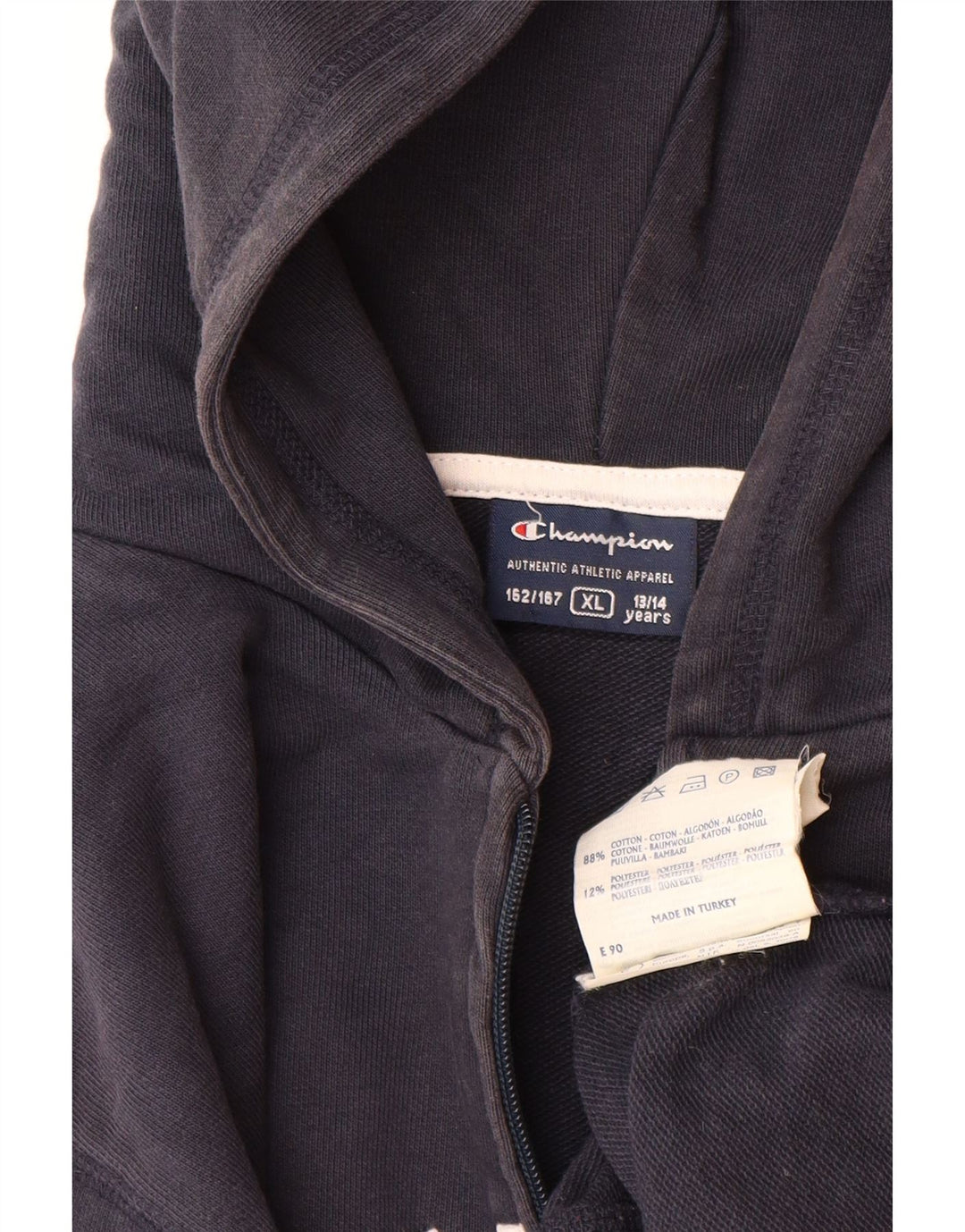 Pulover cu glugă cu fermoar și grafic CHAMPION pentru băieți 13-14 ani XL bumbac bleumarin