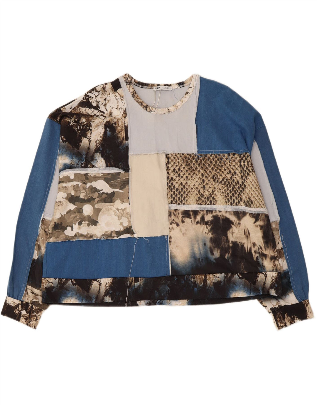 Top crop cu grafic pentru femei Zara cu mânecă lungă UK 14 Medium Multicolor