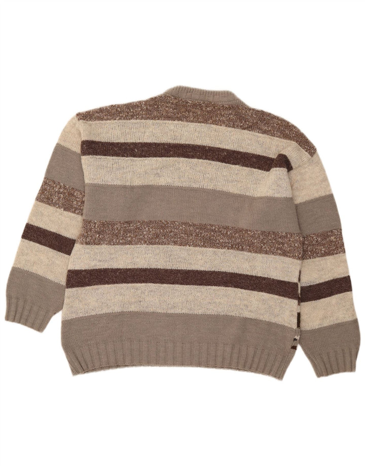 Pulover vintage pentru bărbați cu gât roșu IT 50 maro mediu geometric