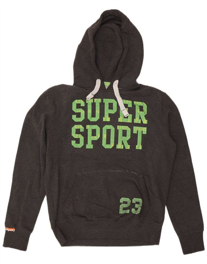 SUPERDRY Mens Graphic Hoodie Jumper Large Grey Cotton