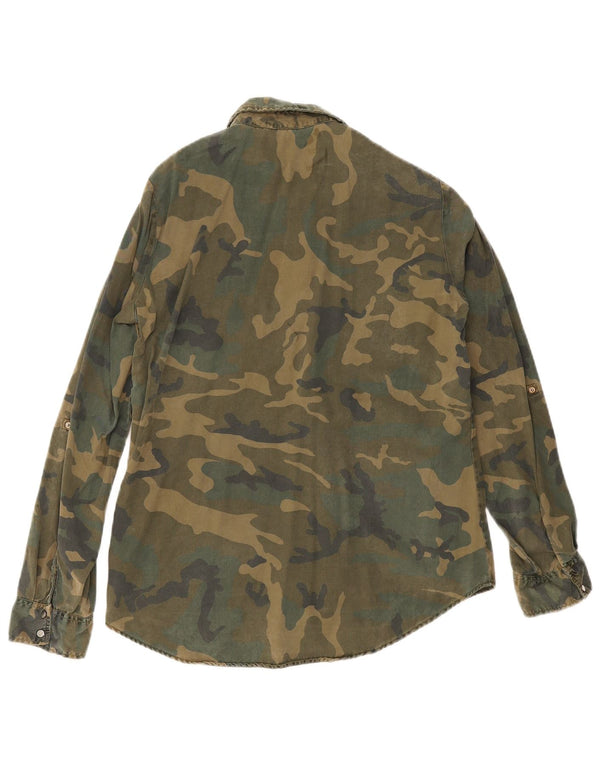 Cămașă militară din blugi Zara pentru femei UK 14 Camuflaj verde mare