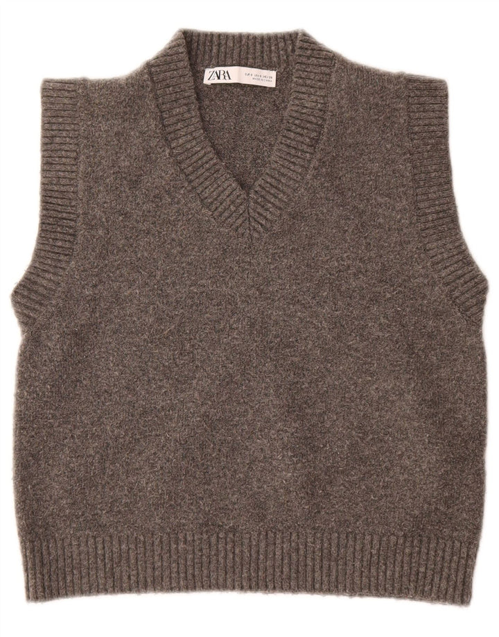 Zara femei Crop Vest Tank Top UK 10 Lână Gri mic