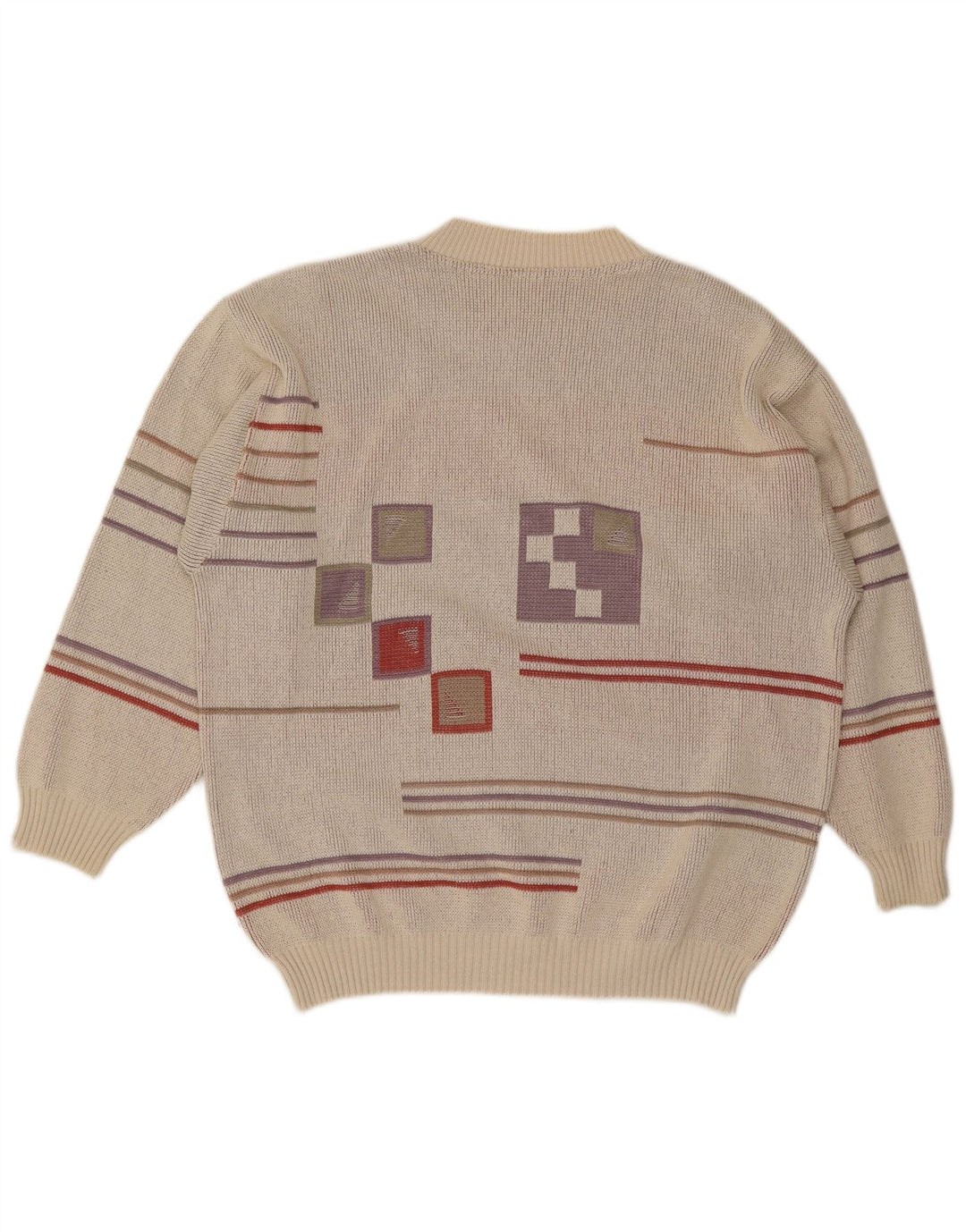 Pulover vintage pentru bărbați cu gât roșu IT 48/50 Medium Gri Geometric