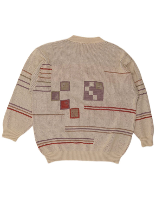 Pulover vintage pentru bărbați cu gât roșu IT 48/50 Medium Gri Geometric