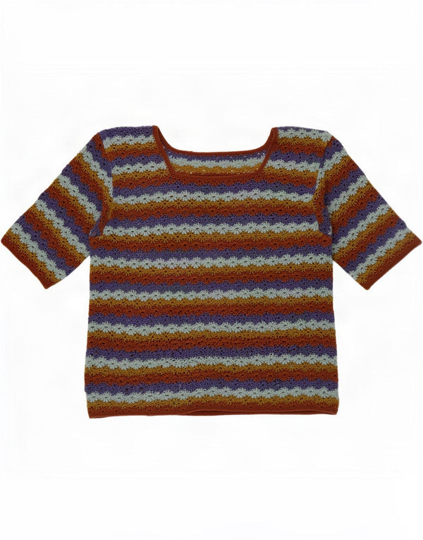 Bluză din croșetat vintage pentru femei UK 12 Medium, multicolore, cu dungi