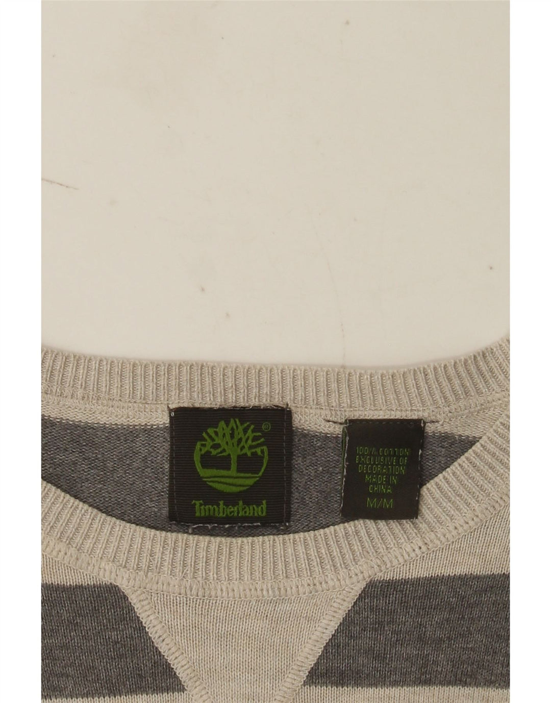 Pulover pentru bărbați Timberland cu gât roșu, bumbac cu dungi gri mediu