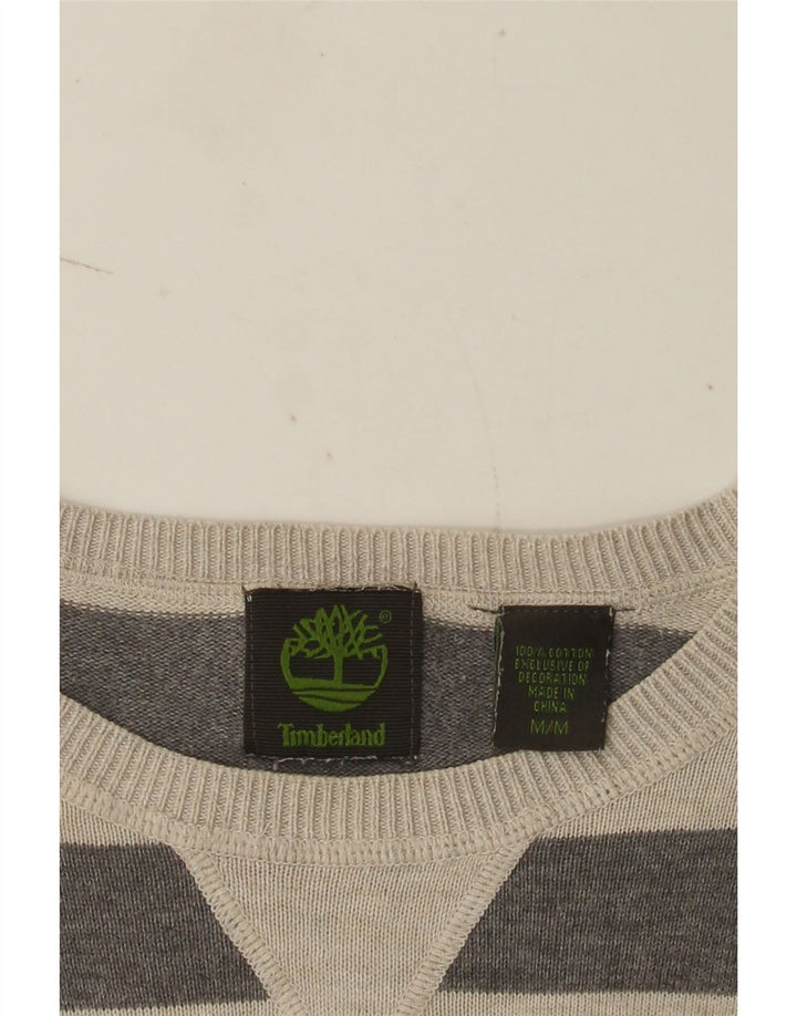 Pulover pentru bărbați Timberland cu gât roșu, bumbac cu dungi gri mediu