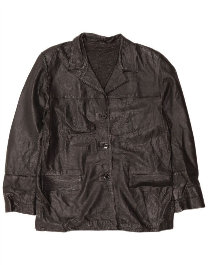 Jachetă vintage pentru femei, supradimensionată, din piele, cu 3 nasturi, IT 44 Medium Black